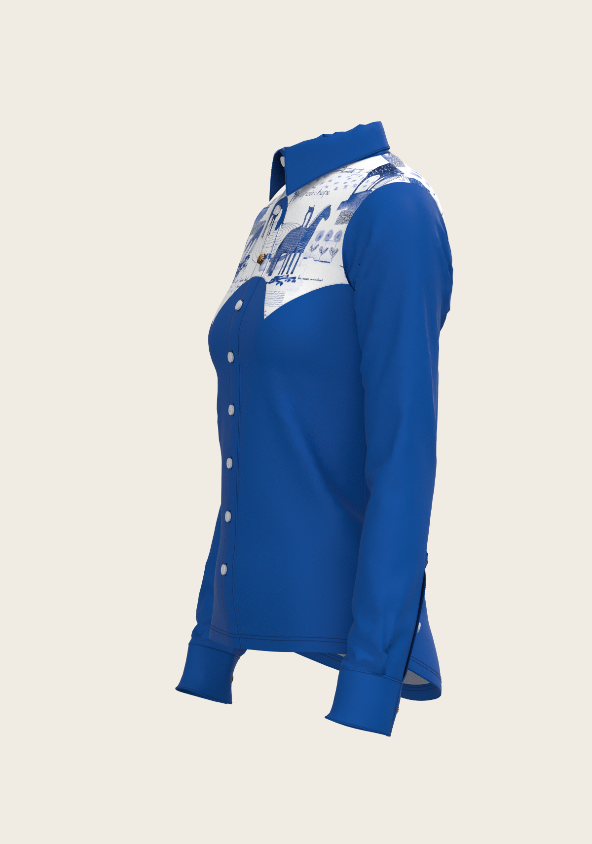 Daydreaming Horses Western Solid Blue Ladies Button Shirt