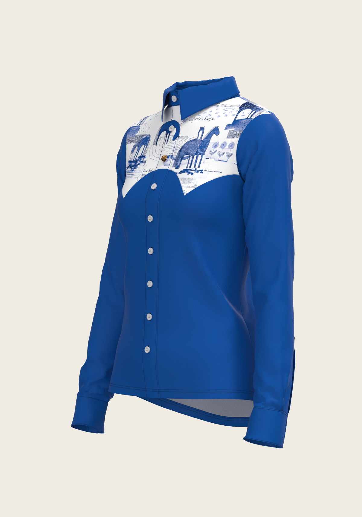 Daydreaming Horses Western Solid Blue Ladies Button Shirt