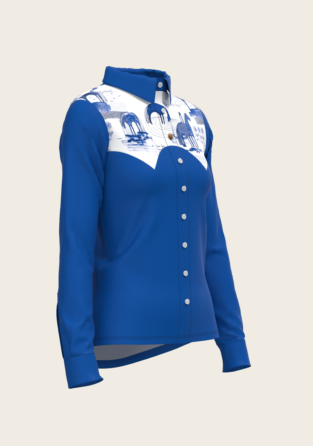 Daydreaming Horses Western Solid Blue Ladies Button Shirt