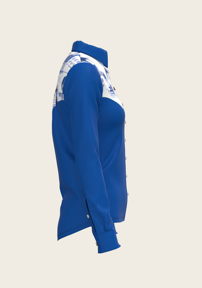 Daydreaming Horses Western Solid Blue Ladies Button Shirt