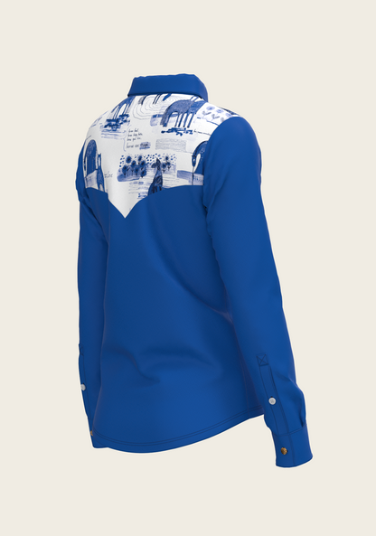 Daydreaming Horses Western Solid Blue Ladies Button Shirt