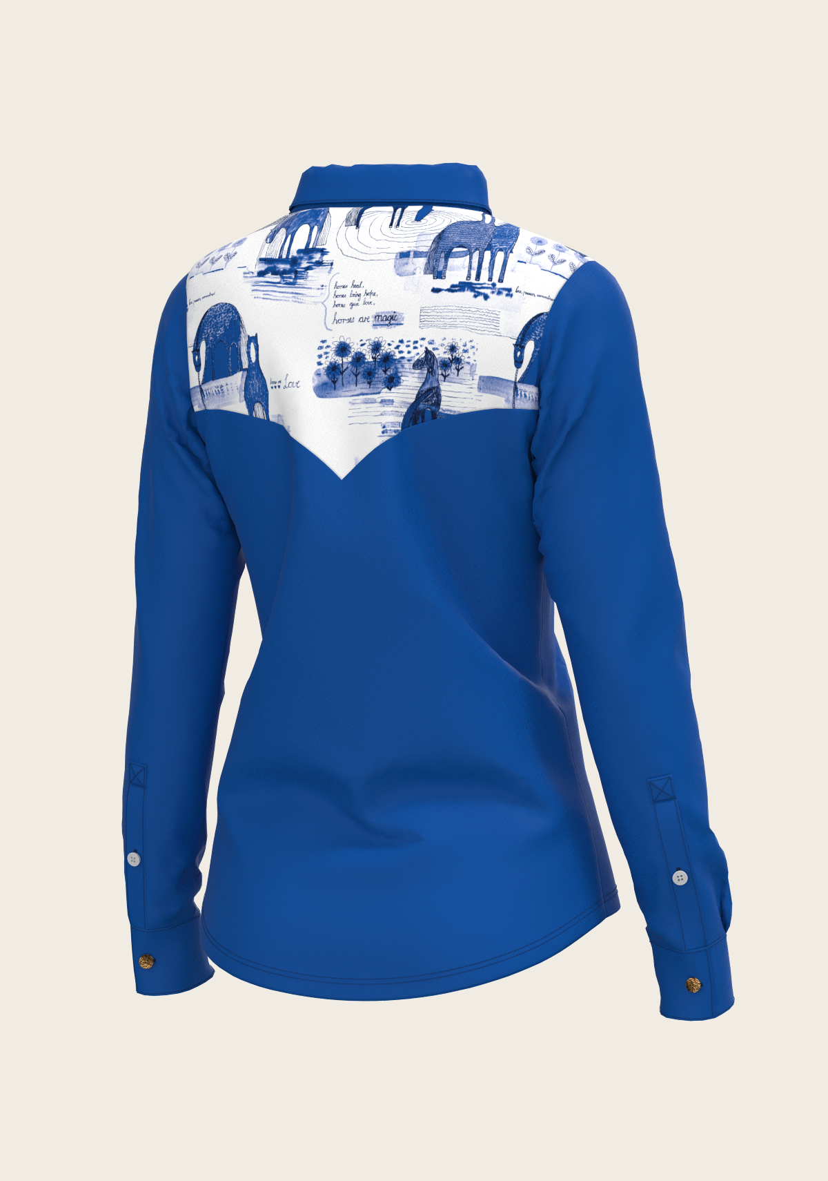 Daydreaming Horses Western Solid Blue Ladies Button Shirt