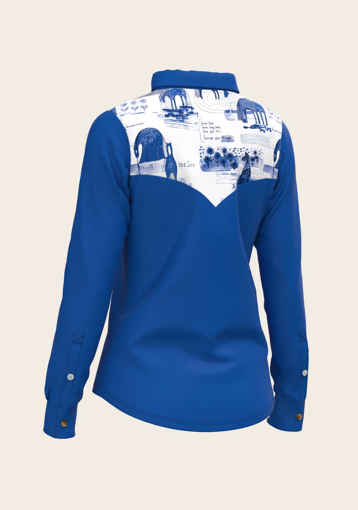 Daydreaming Horses Western Solid Blue Ladies Button Shirt