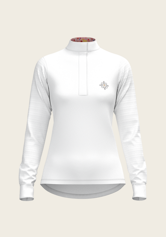 White with Bouquet on Rose Inner Details Long Sleeve Show Shirt