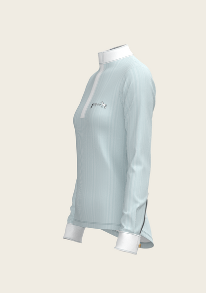 Stripes in Skyblue Short Zip Long Sleeve Show Shirt