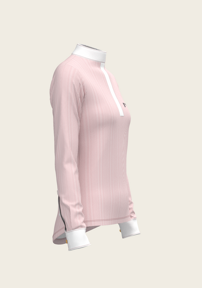  Stripes in Rose Short Zip Long Sleeve Show Shirt
