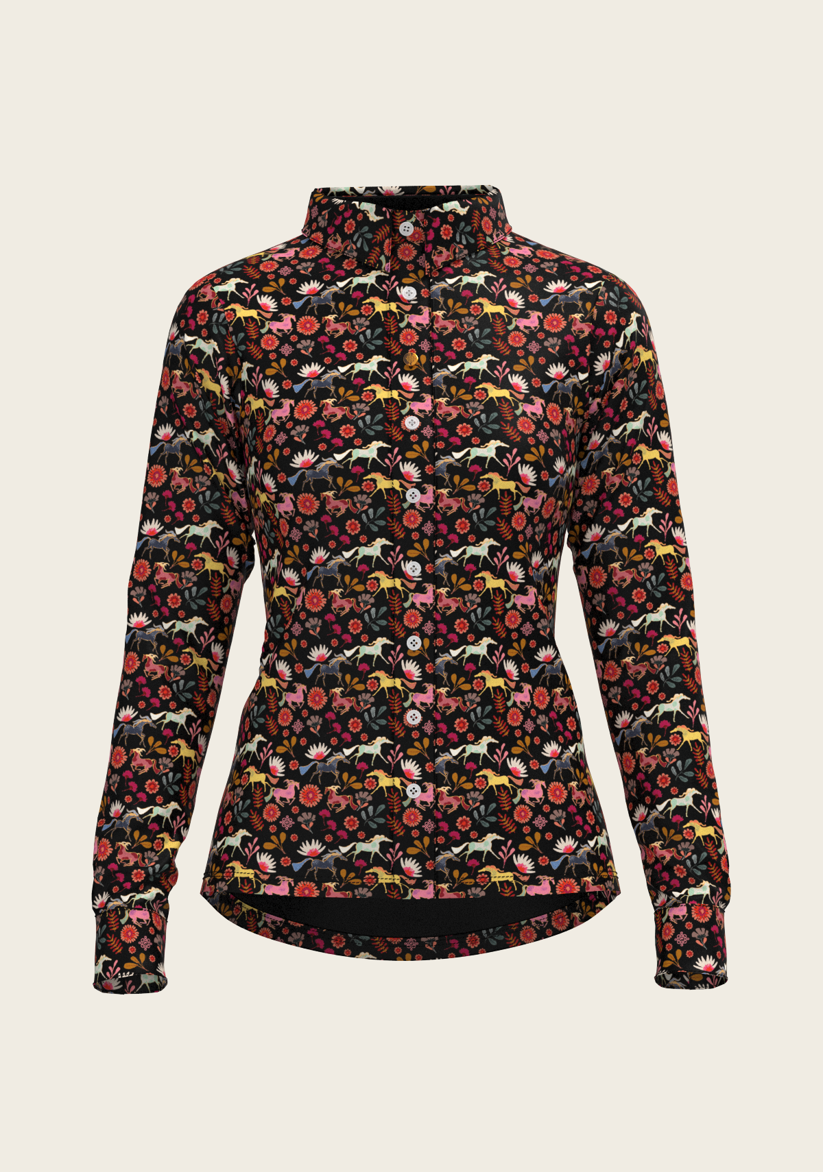  Bouquet on Black Ladies Button Shirt