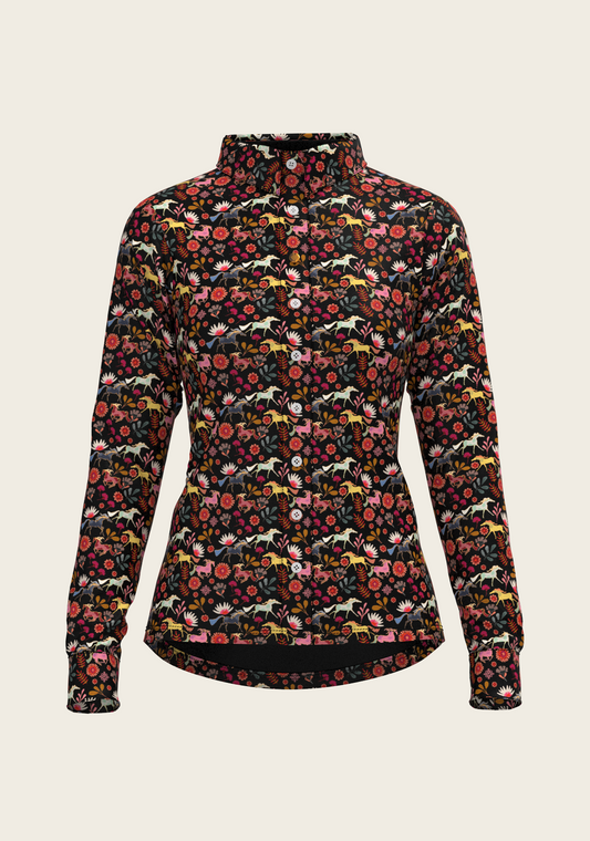  Bouquet on Black Ladies Button Shirt
