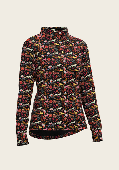  Bouquet on Black Ladies Button Shirt