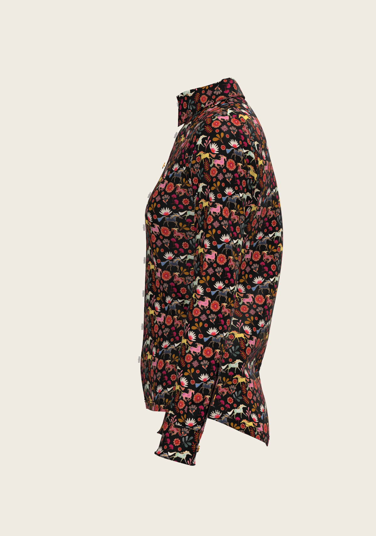  Bouquet on Black Ladies Button Shirt