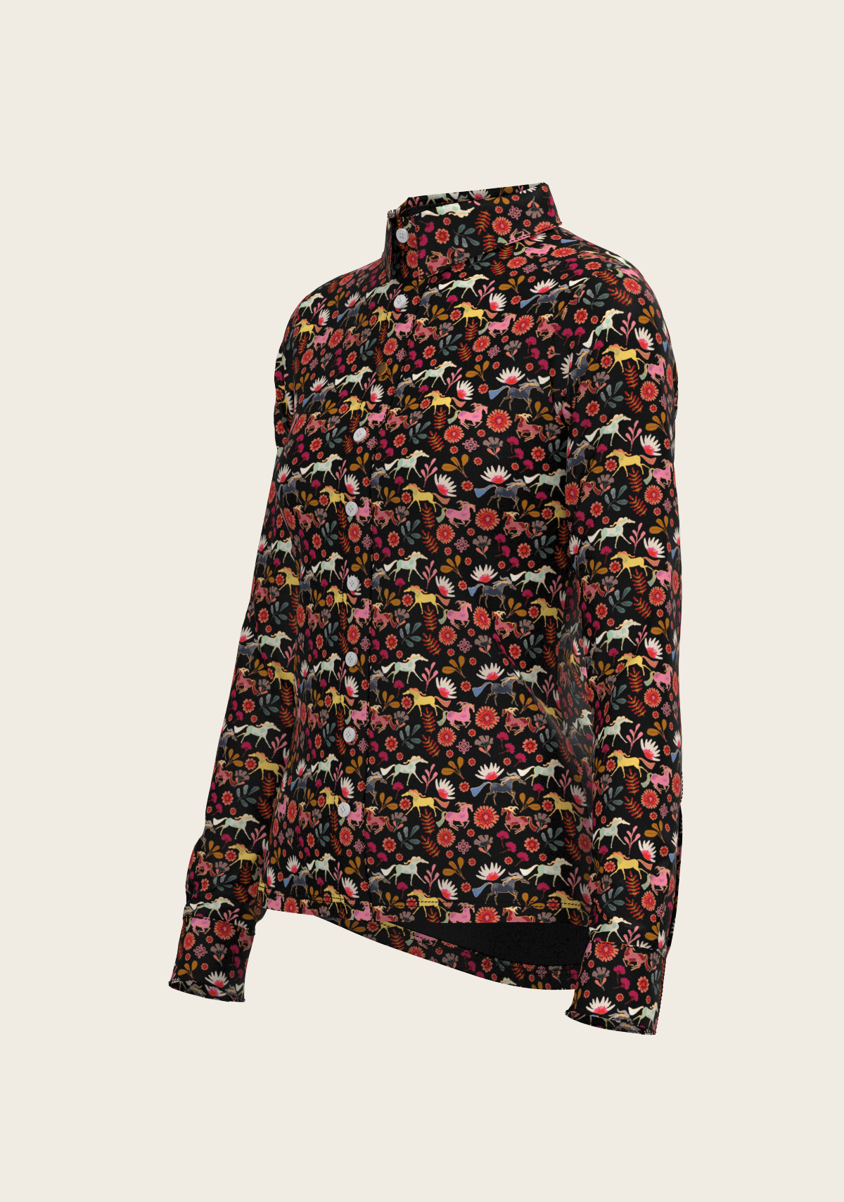  Bouquet on Black Ladies Button Shirt