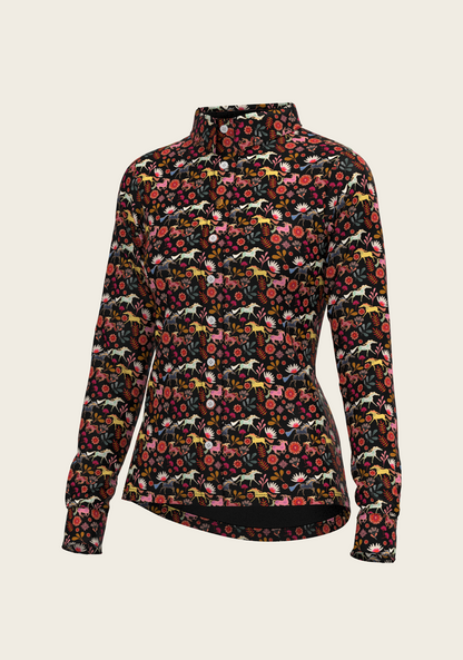  Bouquet on Black Ladies Button Shirt