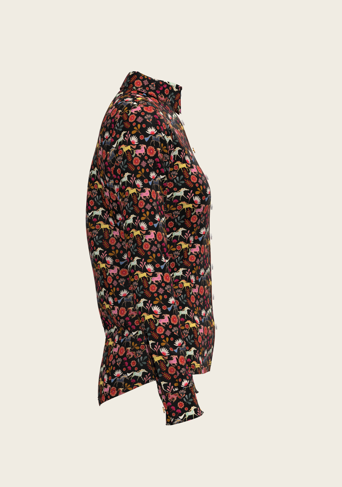  Bouquet on Black Ladies Button Shirt