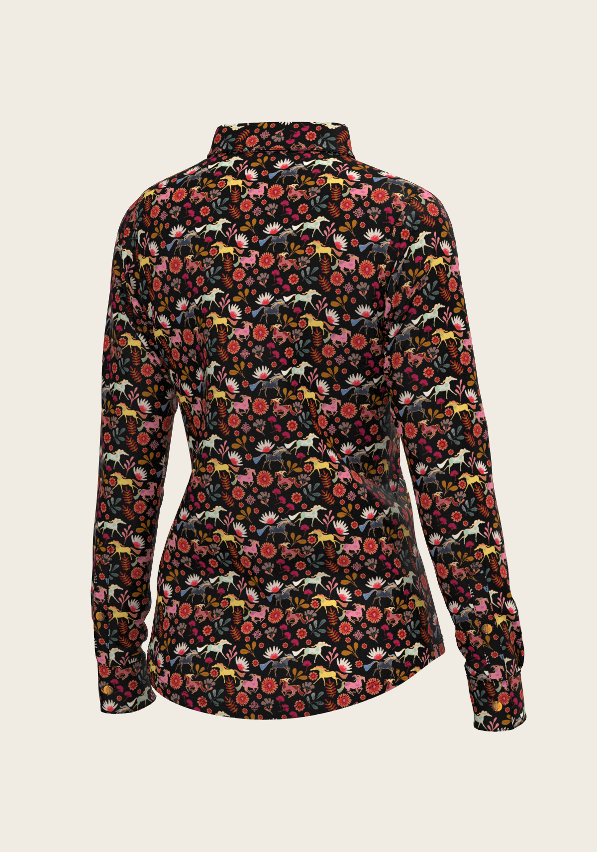  Bouquet on Black Ladies Button Shirt