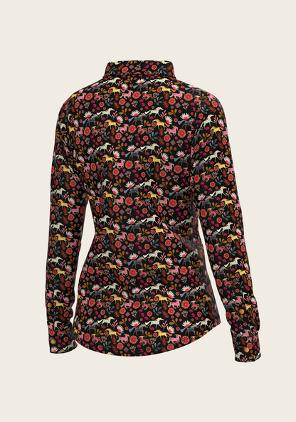  Bouquet on Black Ladies Button Shirt