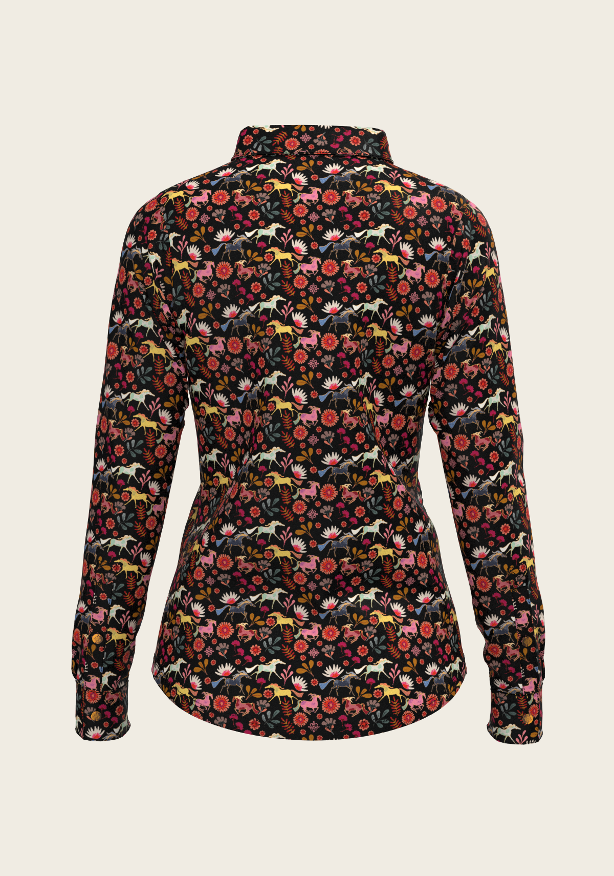  Bouquet on Black Ladies Button Shirt