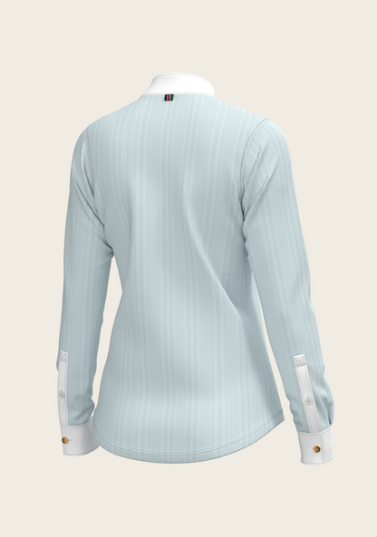  Stripes in Sky Blue Short Pleated Long Sleeve Show Shirt