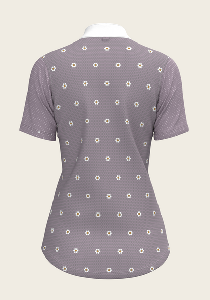 Mosaic Daises in Lavender Short Pleated Short Sleeve Show Shirt