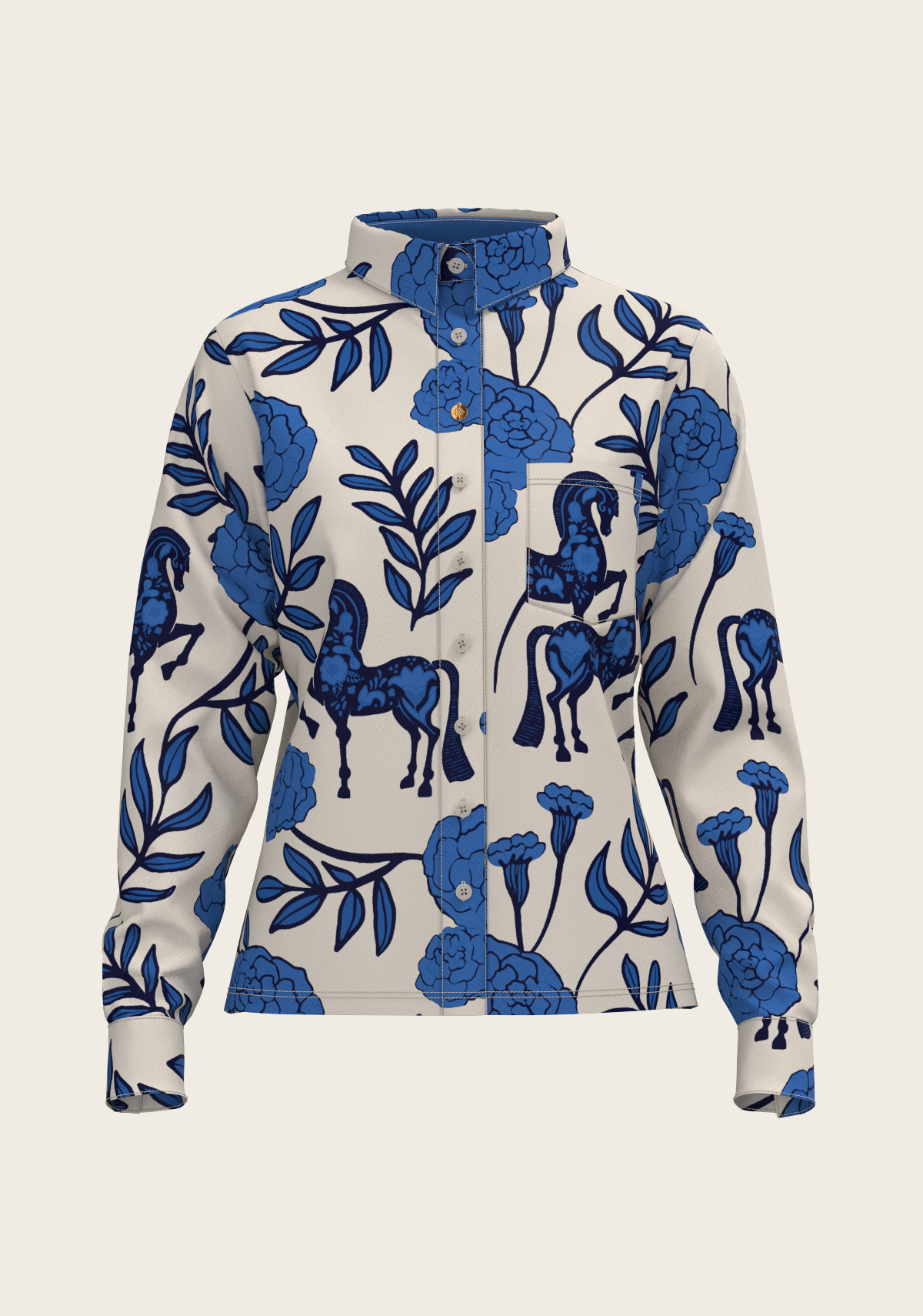 Peony in Blue Ladies Loose Fitting Shirt