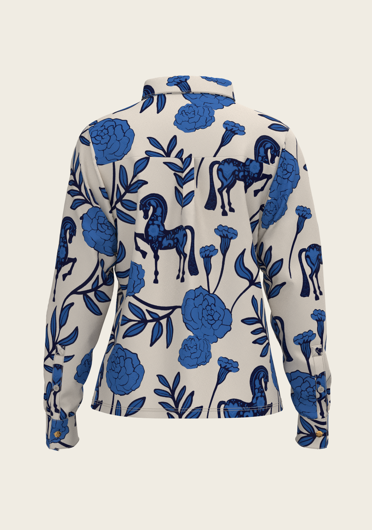 Peony in Blue Ladies Loose Fitting Shirt