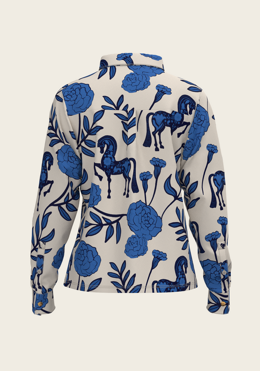 Peony in Blue Ladies Loose Fitting Shirt