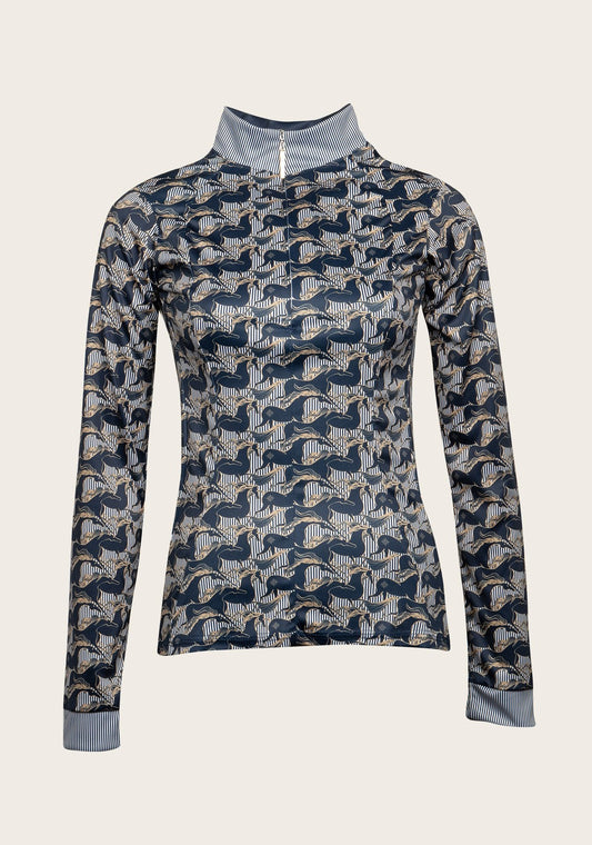 Espoir Running Horses Navy Quarter Zip Sun Shirt