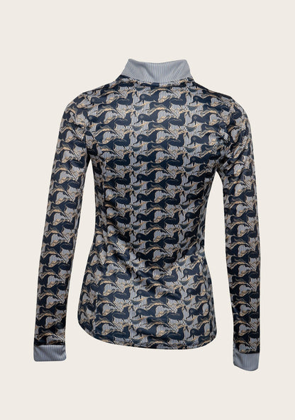 Espoir Running Horses Navy Quarter Zip Sun Shirt