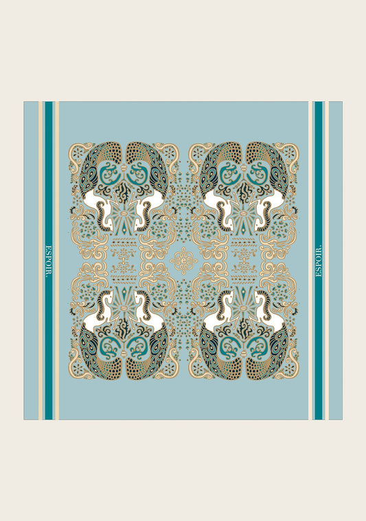 Mermaid Horses on Skye Blue Square Scarf
