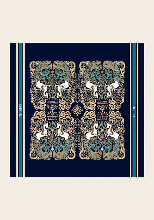 Mermaid Horses on Navy Square Scarf
