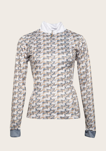 Espoir Striped Running Horses White Quarter Zip Show Sun Shirt