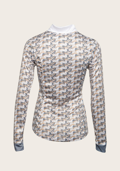 Espoir Striped Running Horses White Quarter Zip Show Sun Shirt