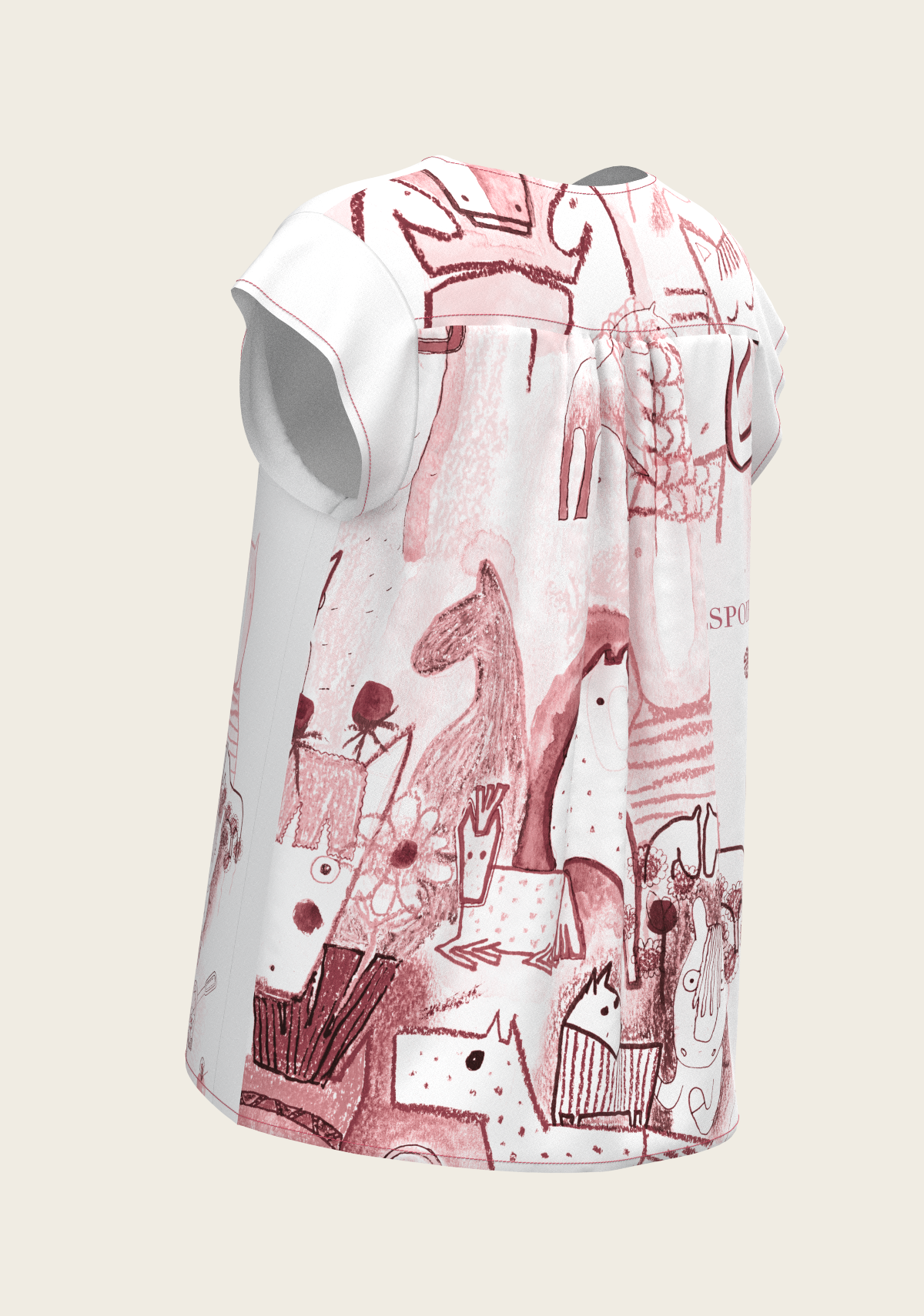 The Horse Fair in Rose Loose Fitting V Neck Shirt