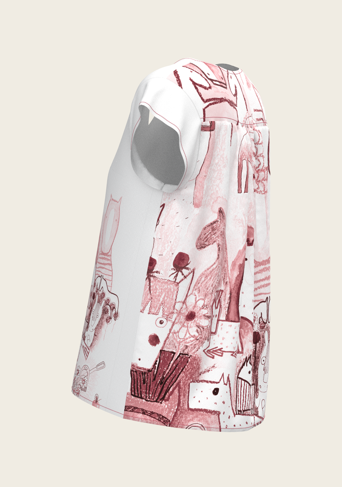 The Horse Fair in Rose Loose Fitting V Neck Shirt