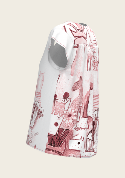 The Horse Fair in Rose Loose Fitting V Neck Shirt