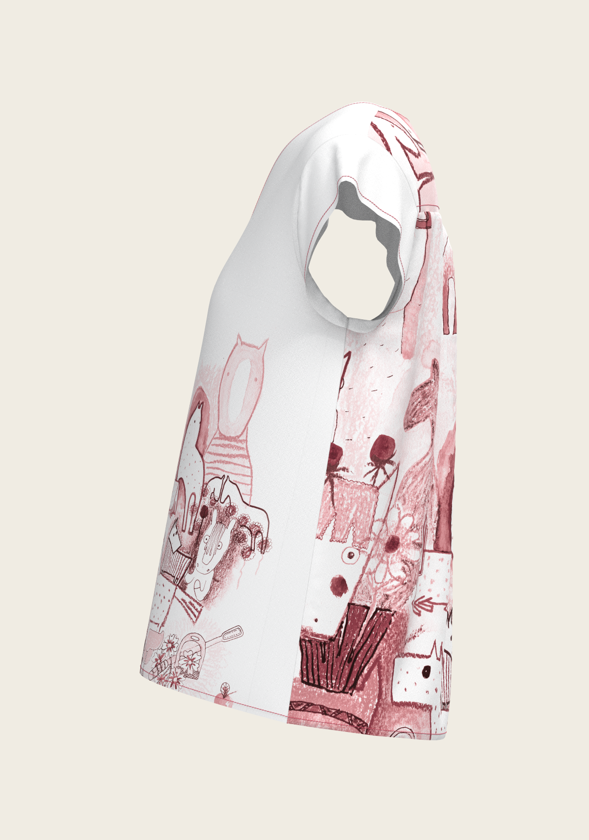 The Horse Fair in Rose Loose Fitting V Neck Shirt