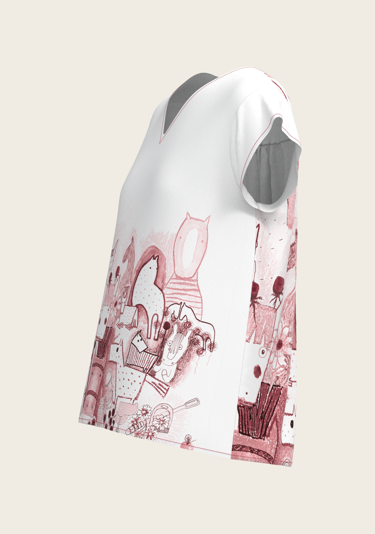 The Horse Fair in Rose Loose Fitting V Neck Shirt