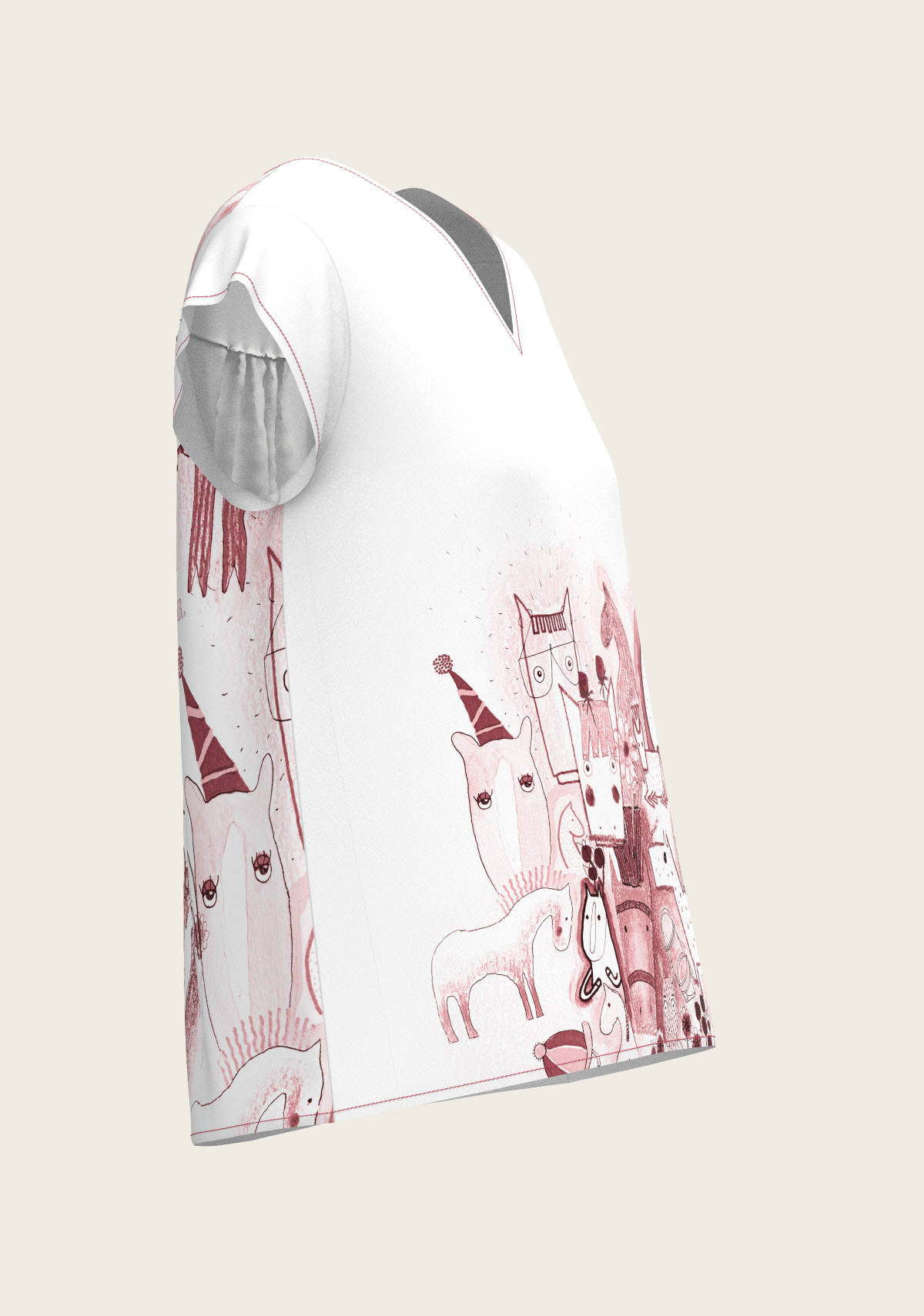 The Horse Fair in Rose Loose Fitting V Neck Shirt