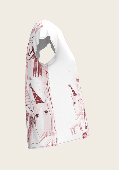 The Horse Fair in Rose Loose Fitting V Neck Shirt