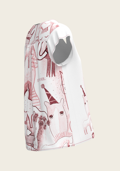 The Horse Fair in Rose Loose Fitting V Neck Shirt