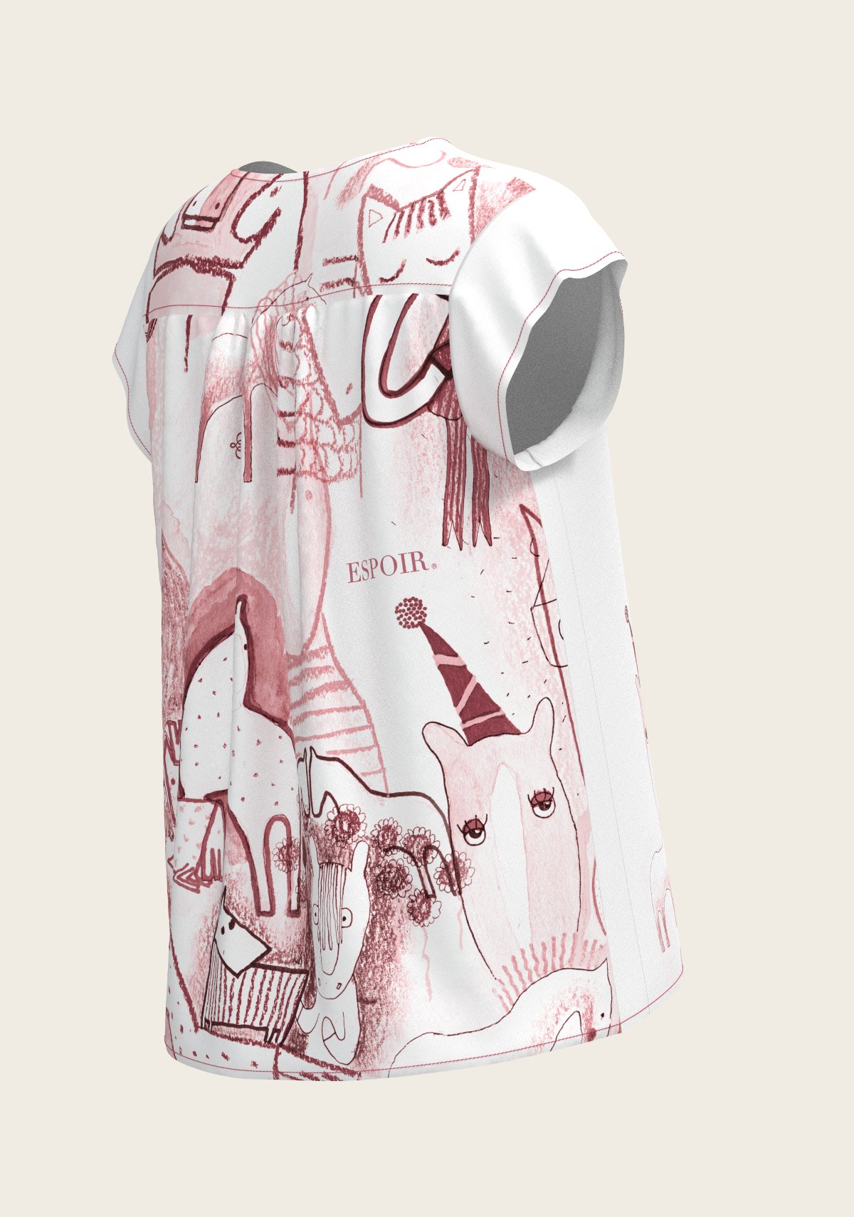 The Horse Fair in Rose Loose Fitting V Neck Shirt