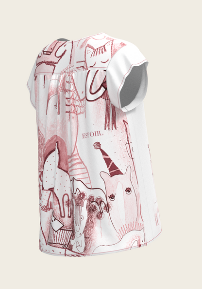 The Horse Fair in Rose Loose Fitting V Neck Shirt