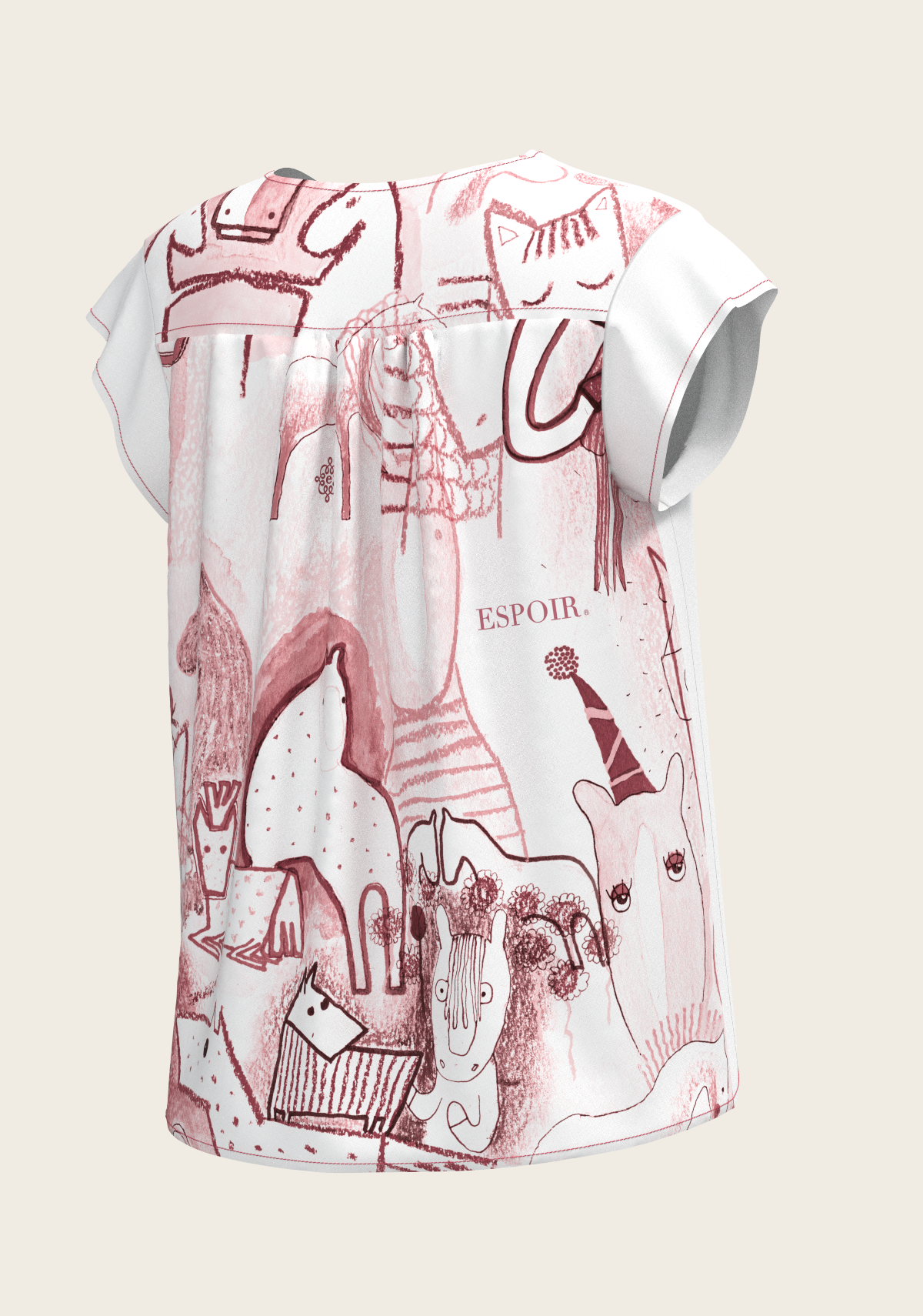 The Horse Fair in Rose Loose Fitting V Neck Shirt