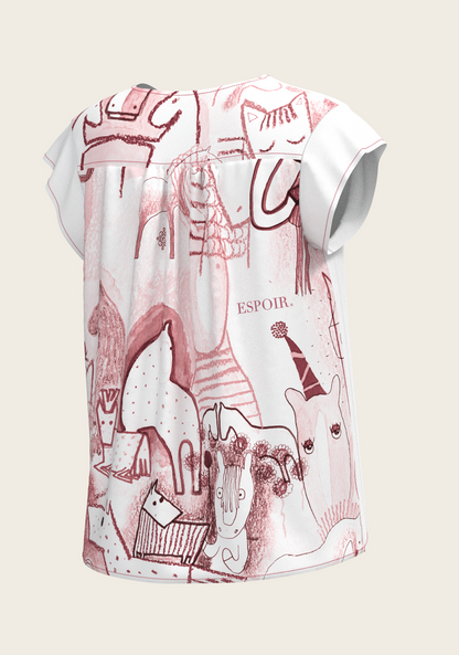 The Horse Fair in Rose Loose Fitting V Neck Shirt