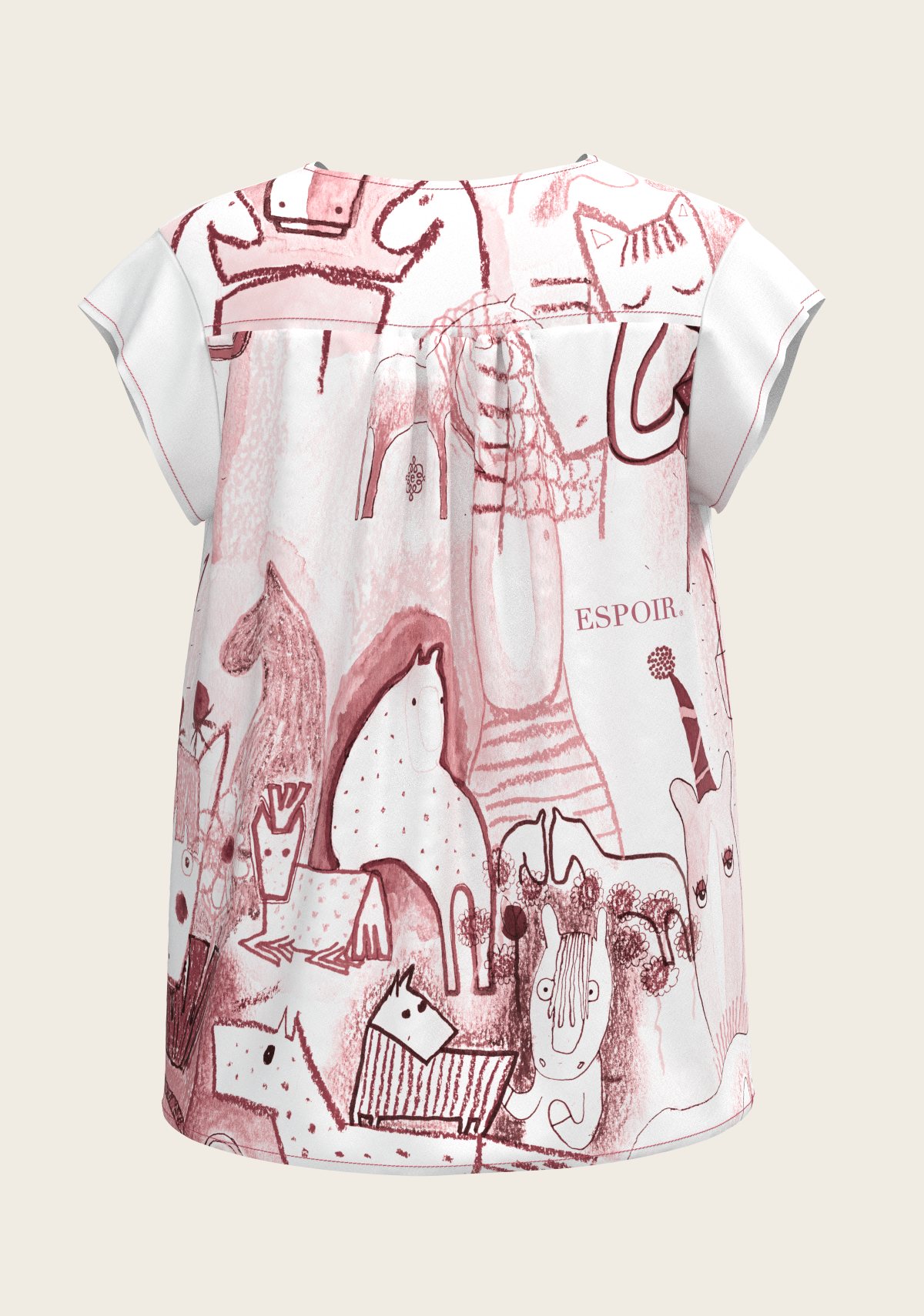 The Horse Fair in Rose Loose Fitting V Neck Shirt