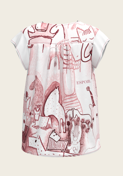 The Horse Fair in Rose Loose Fitting V Neck Shirt