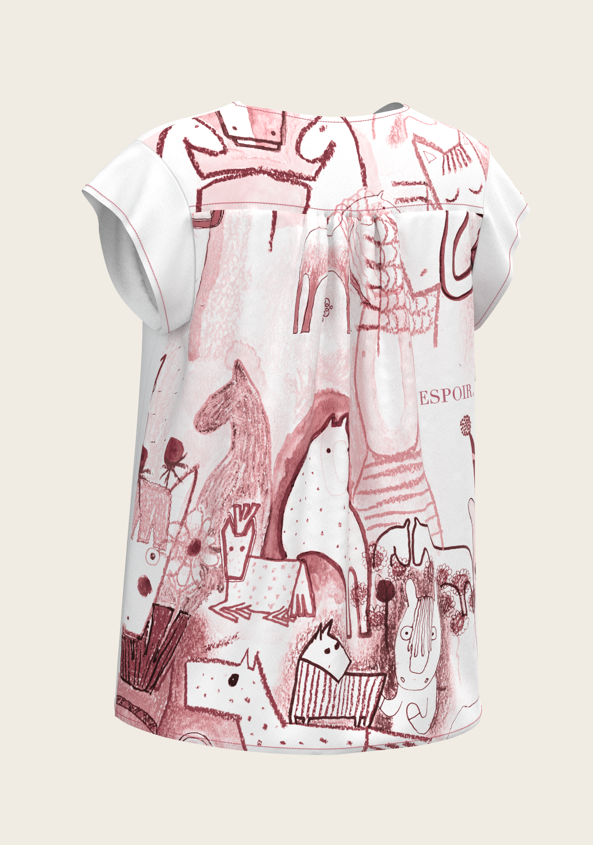 The Horse Fair in Rose Loose Fitting V Neck Shirt