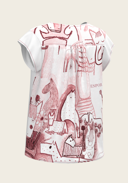 The Horse Fair in Rose Loose Fitting V Neck Shirt