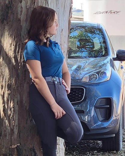 Equestrian, short sleeve zip up shirt CM Equestrian logo