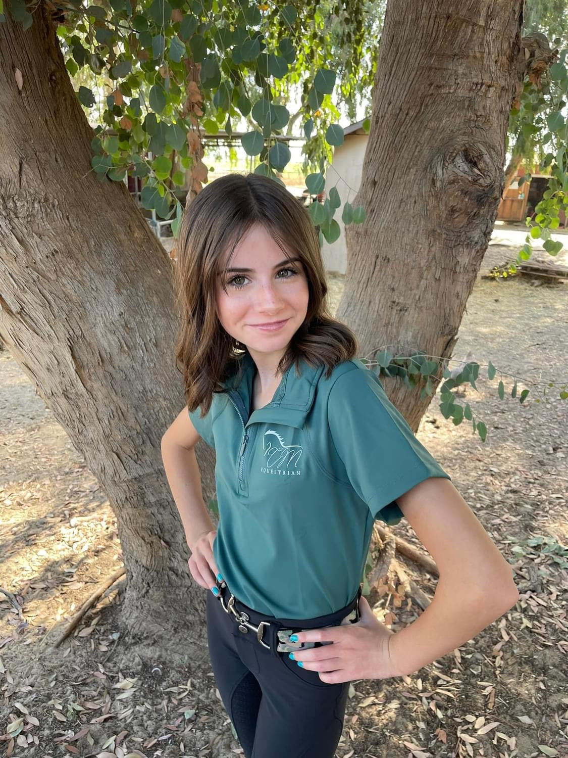 Equestrian, short sleeve zip up shirt CM Equestrian logo