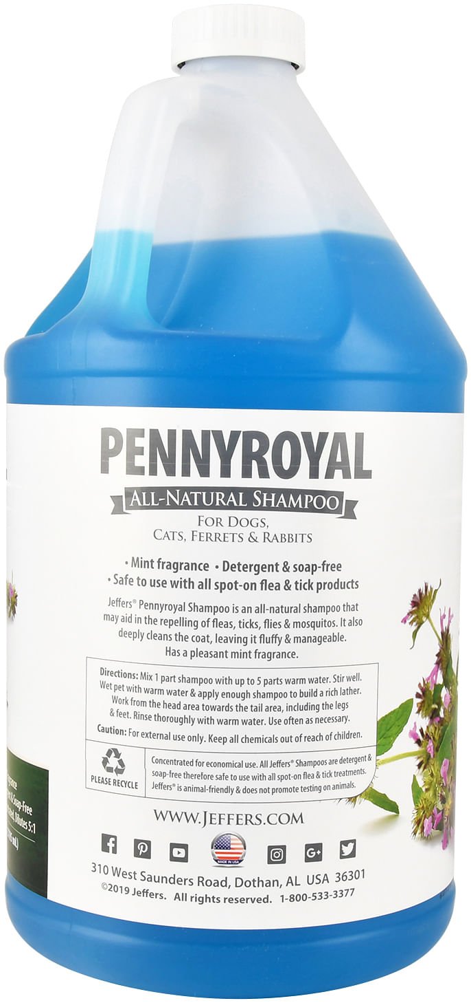 Jeffers Natural Flea & Tick Pennyroyal Pet Shampoo - Aids in Repelling Fleas, Ticks, Flies & Mosquitos